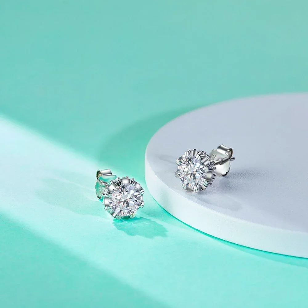 Certified 2ct. t.w. Moissanite Diamond Round Stud Earrings NEW A